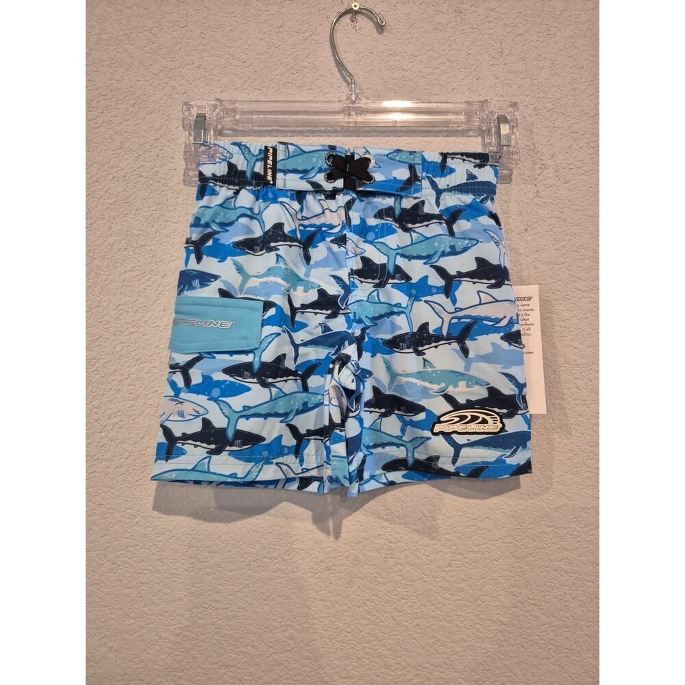 Pipeline Boy's Size 2T Shark Pattern Swim Trunks Blue NWT‎